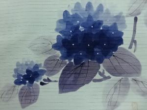 アンティーク　作家物　絽手描き紫陽花模様名古屋帯